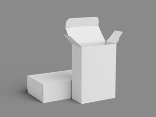 White Blank Food Cardboard Box Mockup 3D Rendered on Grey Background, Two Boxes Packaging
