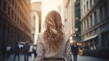 Fototapeta na wymiar Business woman, back view of young woman standing in the city