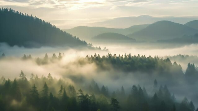 Early morning aerial shot of cloud forest