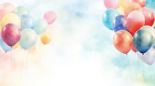 happy birthday Background with colorful balloons in watercolor style.