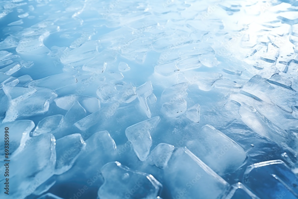 Poster a bunch of ice cubes sitting on top of a table. can be used for beverage, refreshment, or summer-the