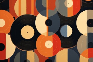 Retro Vinyl record pattern horizontal wallpaper - obrazy, fototapety, plakaty