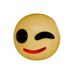Fototapeta premium Wink emoji 3d icon isolated on white background