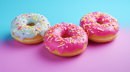A set of donuts on a colorful background