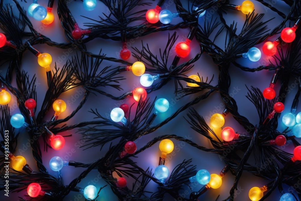 Poster a close-up view of a bunch of christmas lights. this image can be used to add a festive touch to hol