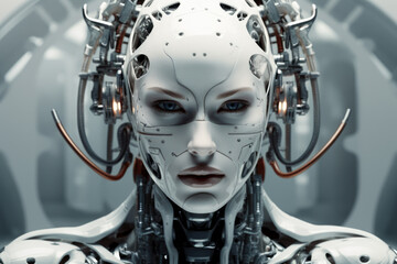 Cyborg woman, abstract science and technology backgrounds