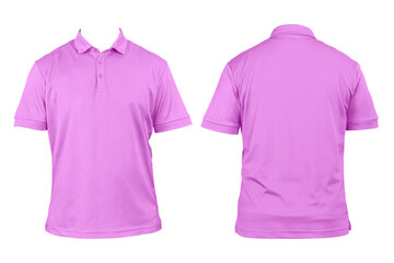 Blank clothing for design. Pink polo shirt, clothing on isolated white background, front and back...