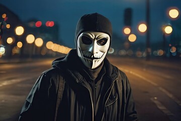 Bank robber or a robbery or rebellion and riot, masked