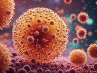 Fototapeta premium different types of microbes. Virus cells and bacteria on abstract background 