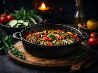 French ratatouille casserole. French food concept.  - obrazy, fototapety, plakaty