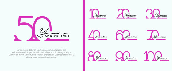 set of anniversary logo purple color on white background for celebration moment