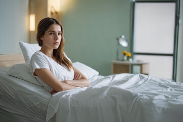 young adult woman, in a hospital or psychiatric ward 
