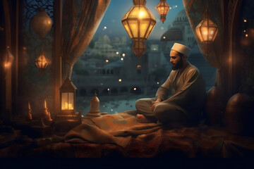 Fototapeta premium ramadan Kareem, Ramadan crescent moon, Eid Mubarak Islamic festival social media banner and Eid Mubarak Post Template, islam 