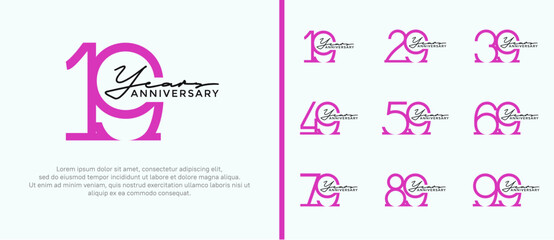 set of anniversary logo purple color on white background for celebration moment