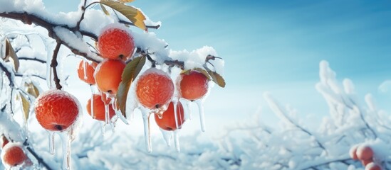To safeguard fruit from ice, water is sprayed on freezing fruit trees.