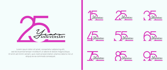set of anniversary logo purple color on white background for celebration moment