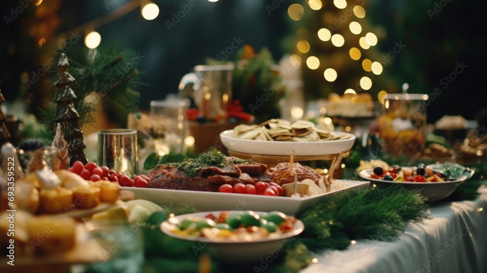 Poster a table filled with a variety of delicious food. perfect for food-related projects or showcasing a b