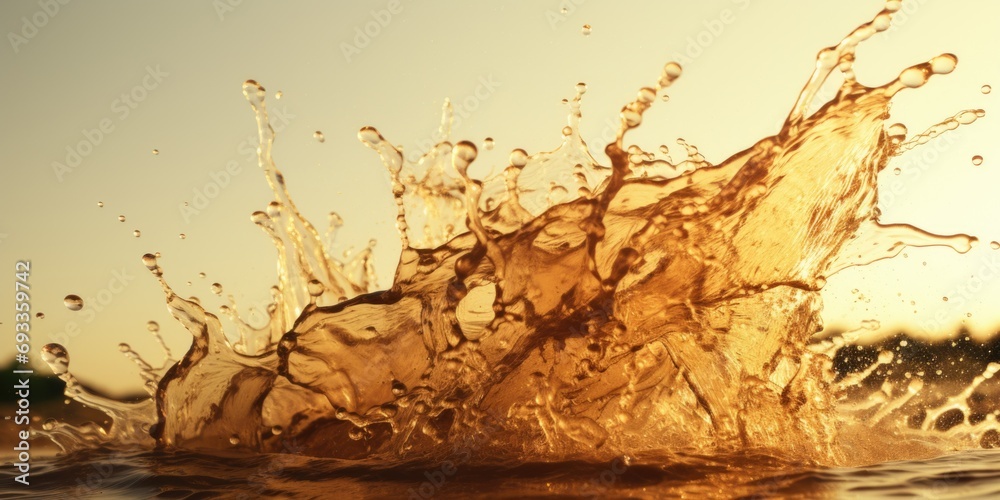 Poster a splash of water captured on top of a body of water. perfect for illustrating the dynamics of water