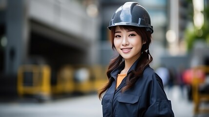 Fototapeta na wymiar Smile of beautiful Japanese construction female worker