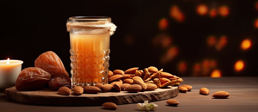 Jallab juice with nuts, traditionally served during the holy month of Ramadan.