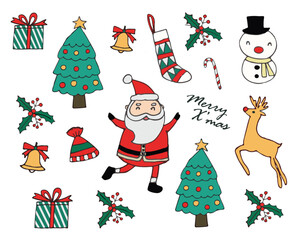 Set of Christmas design element in doodle style