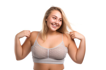 Fototapeta premium body positivity, confident, curvy and happy woman in crop top