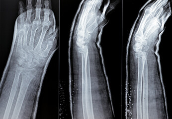 Colles fracture reduction of an old female, a type of fracture of the distal forearm, the broken...