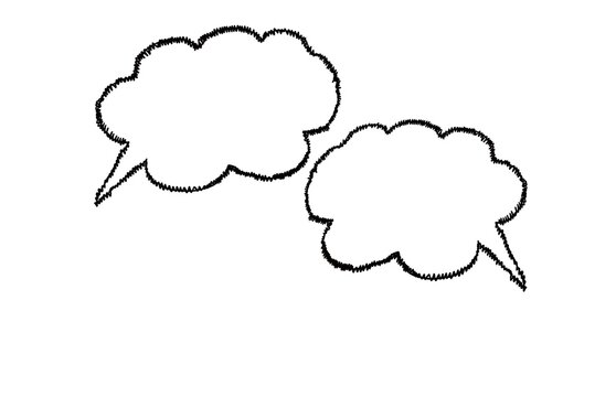Hand drawn pictures of speech bubble, white background. Hand drawn picture for adding text, message, sentence. Concept, communication. Conversation. Chat. Illustration for using as teaching aids 