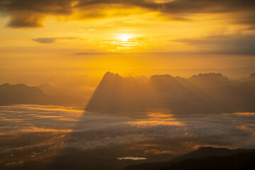 Sunrise over mountain range with sea of cloud, fantastic light, dramatic cloud  and beautiful sky...