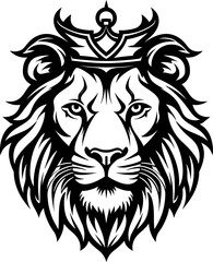Lion king with crown silhouette in black color. Vector template for laser cutting wall art.