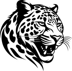 Leopard silhouette in black color. Vector template design for laser cutting wall art.