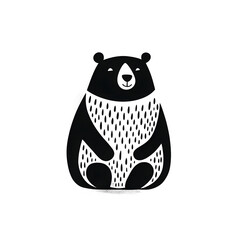 Hand drawn bear silhouette in a minimal style. Black and white graphic illustration isolated on white background