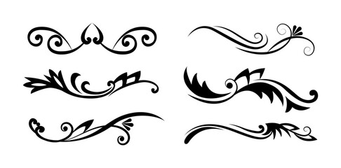 Black calligraphic ornamental element set