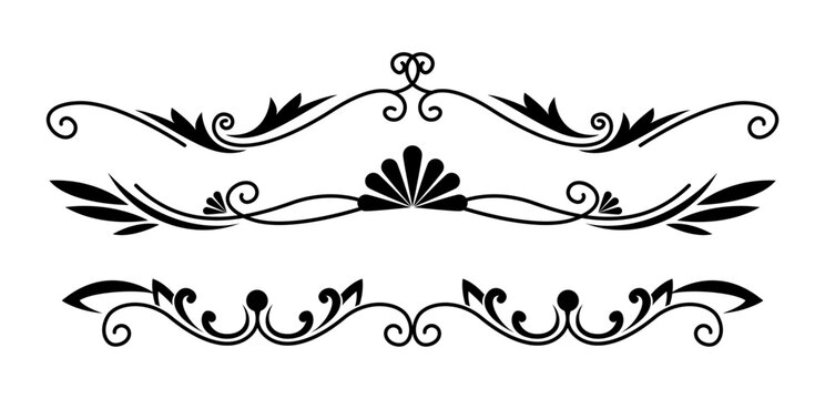 Black calligraphic ornamental element set