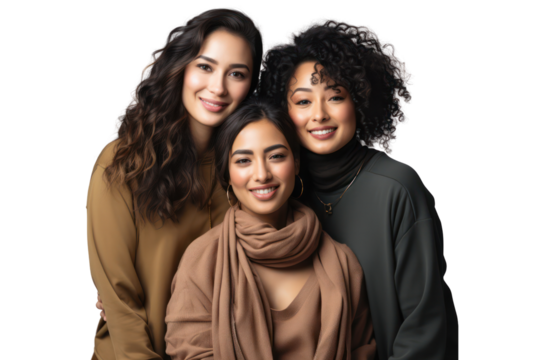 Portrait of group asian young multiracial men standing together on transparent background.