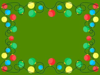 Christmas light frame. Festive frame with Christmas glowing garland and place for text. LED Christmas tree lights. Festive design for posters, banners and advertising products. Vector illustration