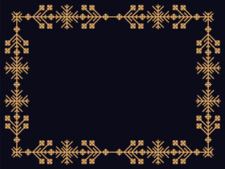 Art deco style frame with snowflakes. Winter vintage linear border with snowflake in line art style. Christmas frame design a template for invitations, leaflets and greeting cards. Vector illustration