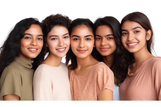 Portrait of group asian young multiracial men standing together on transparent background.