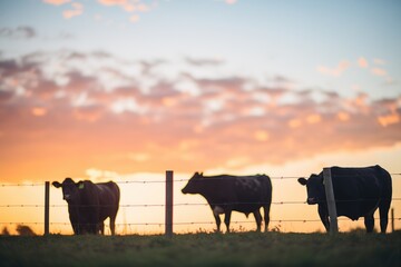 silhouette of cows at sunset in pasture