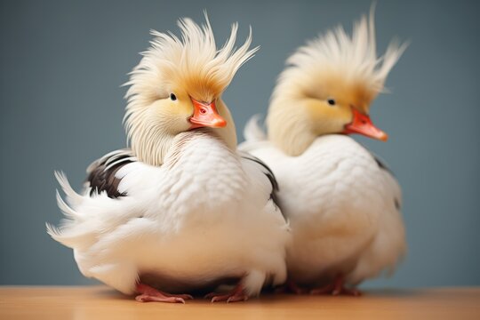 white pekin ducks preening feathers