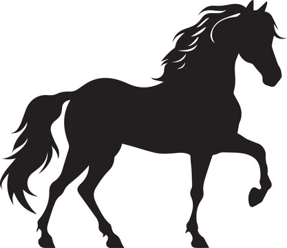 black silhouette horse isolated on white background