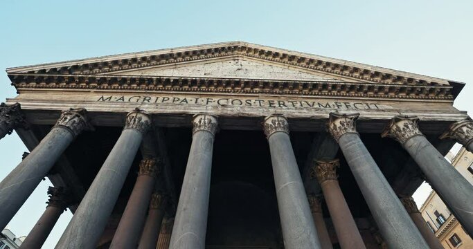 Pantheon Rome Italy. Beautiful ancient architecture of buildings with columns, tourist and historical monuments. High quality 4k footage