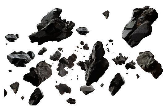 Falling black rocks isolated on transparent background Remove png, Clipping Path, pen tool