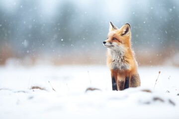 stoic fox standing in blizzard - obrazy, fototapety, plakaty