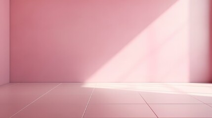 Minimal abstract light pink background for product presentation. The shadow and light from the windows on the plastered wall.