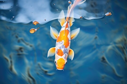 top view, goldfish swimming near water surface