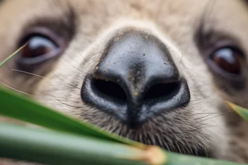 Zelfklevend Fotobehang close-up of koalas eyes among eucalyptus © stickerside