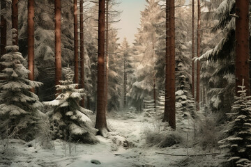 Winter forest with fir trees