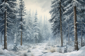 Fototapeta na wymiar Winter forest with fir trees