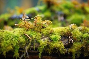 Fototapeta premium moss and foliage growing on an old beaver dam
